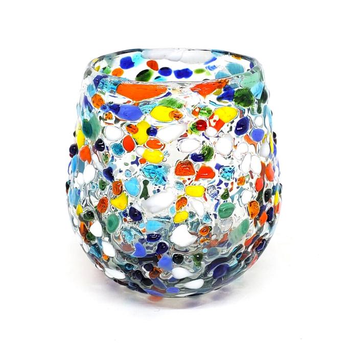 VIDRIO SOPLADO / Confetti Rocks 16 oz Stemless Wine Glasses (set of 6) / Let the spring come into your home with this colorful set of glasses. The multicolor glass rocks decoration makes them a standout in any place.